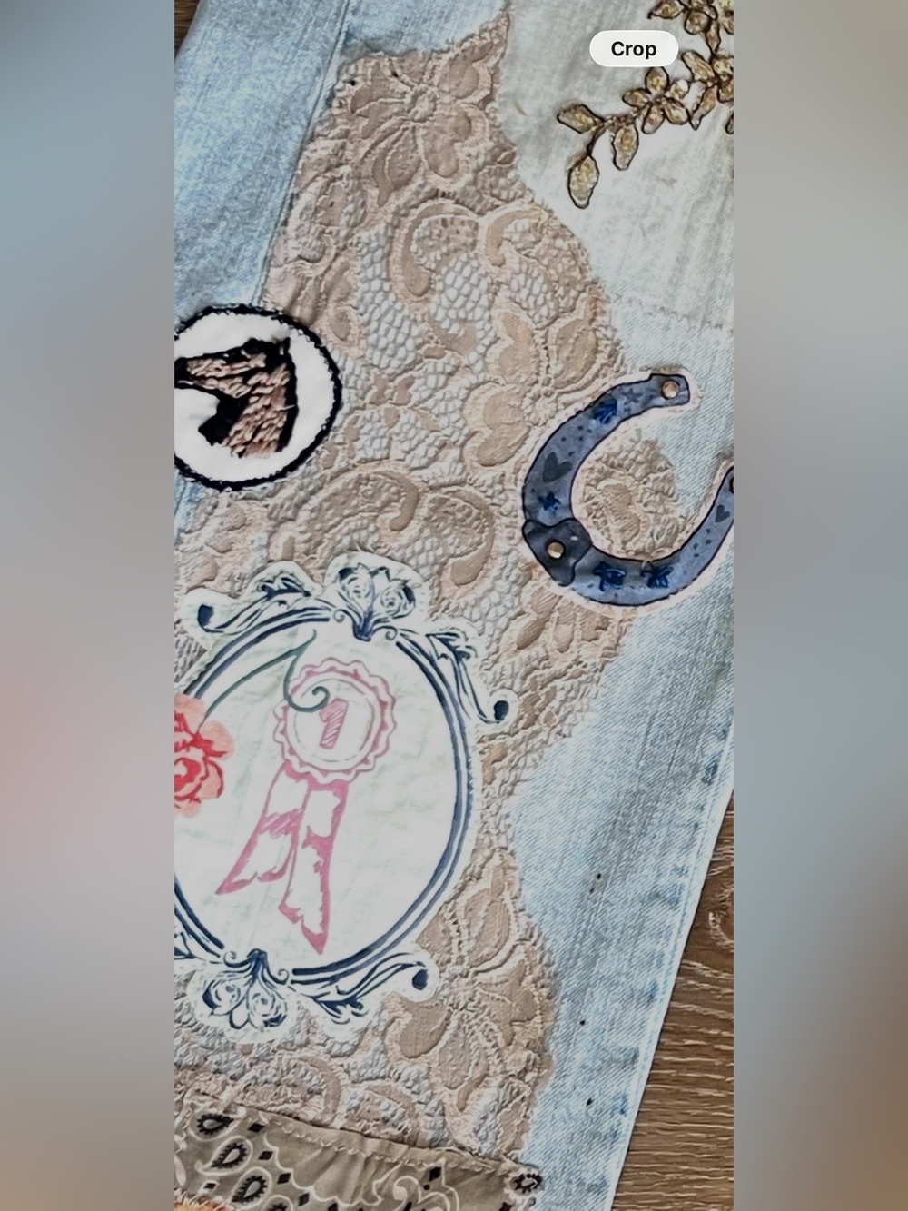 Upcycled Western Boho Festival Hippie patchwork  Embroidered  Wide-Leg Jeans - Picture 5 of 9